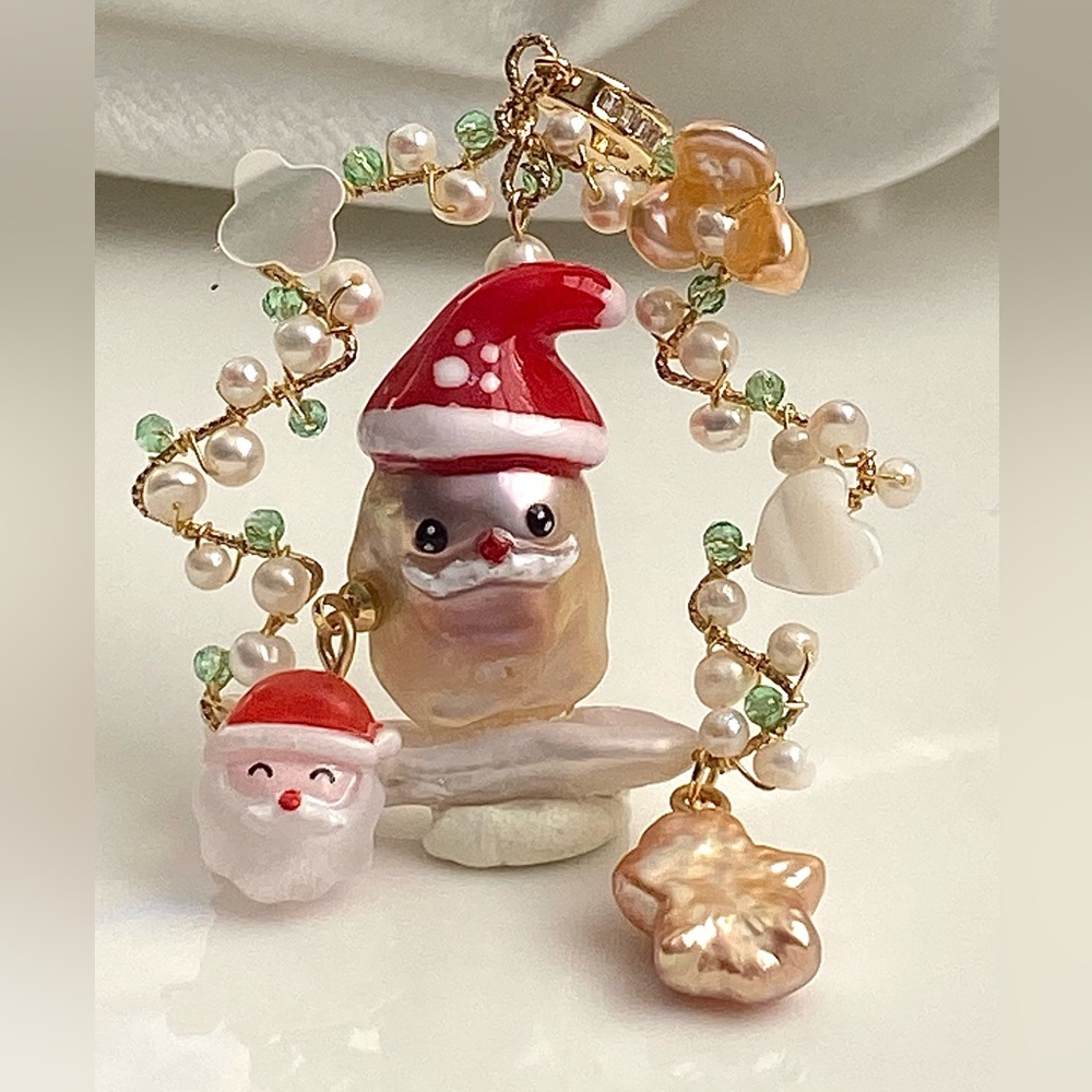 P195-Handmade EXCLUSIVE Christmas Tree Stanta Flameball Pearl Detachable Pendant - Picture 2 of 7